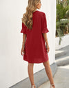 Puff Sleeve Notched Mini Shift Dress