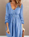 Button Down Long Sleeve Dress with Pockets