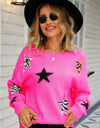 Star Pattern Round Neck Dropped Shoulder Sweater
