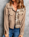 Plaid Corduroy Dropped Shoulder Jacket