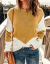 Two-Tone Openwork Rib-Knit Sweater