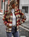 Plaid Button Front Brushed Shacket with Breast Pockets