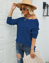 Scalloped Boat Neck Openwork Tunic Sweater