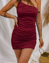 One-Shoulder Ruched Mini Dress