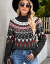 Chevron Turtleneck Ribbed Trim Sweater