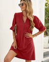 Puff Sleeve Notched Mini Shift Dress