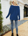 Scalloped Boat Neck Openwork Tunic Sweater