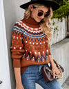 Chevron Turtleneck Ribbed Trim Sweater