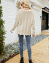Scalloped Boat Neck Openwork Tunic Sweater