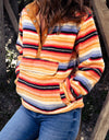 Multicolored Stripe Quarter Snap Fleece Sweatshirt