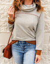 Contrast Cowl Neck Long Sleeve Top