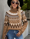 Chevron Turtleneck Ribbed Trim Sweater