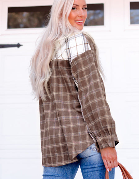 Plaid Contrast Button Up Shirt Jacket