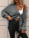 Button Down Horizontal-Ribbing Longline Cardigan