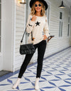 Star Pattern Round Neck Dropped Shoulder Sweater