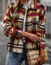Plaid Button Front Brushed Shacket with Breast Pockets