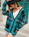 Striped Button-Front Fuzzy Cardigan