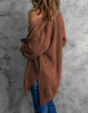 Openwork Rib-Knit Slit Cardigan