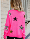 Star Pattern Round Neck Dropped Shoulder Sweater