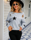 Star Pattern Round Neck Dropped Shoulder Sweater