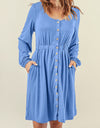 Button Down Long Sleeve Dress with Pockets