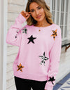 Star Pattern Round Neck Dropped Shoulder Sweater