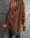 Openwork Rib-Knit Slit Cardigan