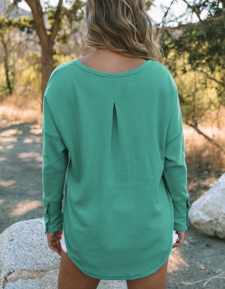 Seam Detail Curved Hem Long Sleeve Top