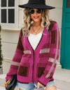 Striped Button-Front Fuzzy Cardigan