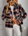 Plaid Button Front Brushed Shacket with Breast Pockets