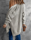 Openwork Rib-Knit Slit Cardigan