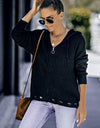 Zip-Up Distressed Hooded Cardigan