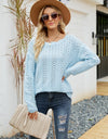Scalloped Boat Neck Openwork Tunic Sweater