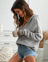 Zip-Up Distressed Hooded Cardigan