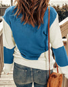 Two-Tone Openwork Rib-Knit Sweater
