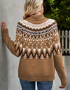 Chevron Turtleneck Ribbed Trim Sweater