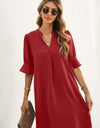 Puff Sleeve Notched Mini Shift Dress
