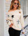 Star Pattern Round Neck Dropped Shoulder Sweater