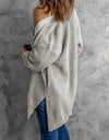 Openwork Rib-Knit Slit Cardigan