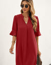Puff Sleeve Notched Mini Shift Dress