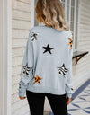 Star Pattern Round Neck Dropped Shoulder Sweater