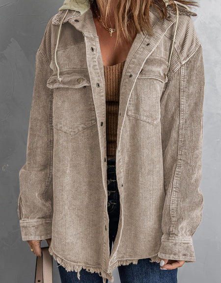 Snap Front Hooded Corduroy Shacket