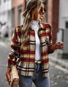 Plaid Button Front Brushed Shacket with Breast Pockets