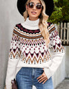 Chevron Turtleneck Ribbed Trim Sweater