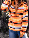 Multicolored Stripe Quarter Snap Fleece Sweatshirt