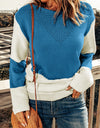Two-Tone Openwork Rib-Knit Sweater