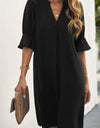 Puff Sleeve Notched Mini Shift Dress