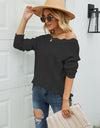 Scalloped Boat Neck Openwork Tunic Sweater