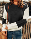Two-Tone Openwork Rib-Knit Sweater