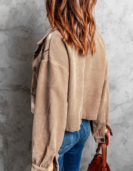 Plaid Corduroy Dropped Shoulder Jacket